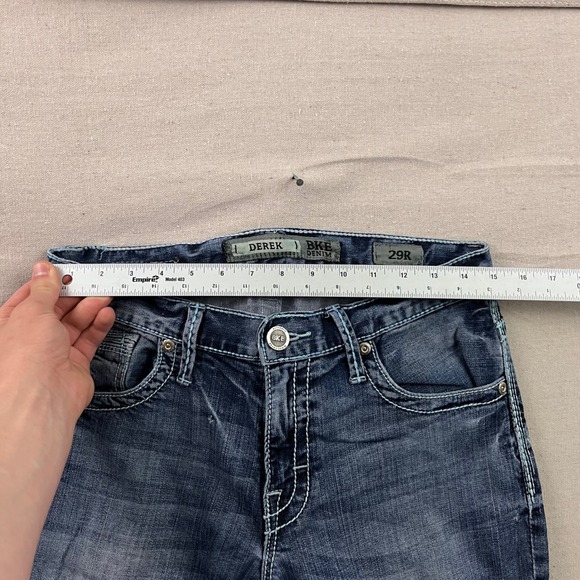 BKE Derek Straight Leg Jeans Mens 29R Blue Good Contrast Stitch Embroidered - Picture 7 of 9